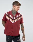 Asos Regular Fit Viscose Chevron Stripe Shirt With Revere Collar - Red