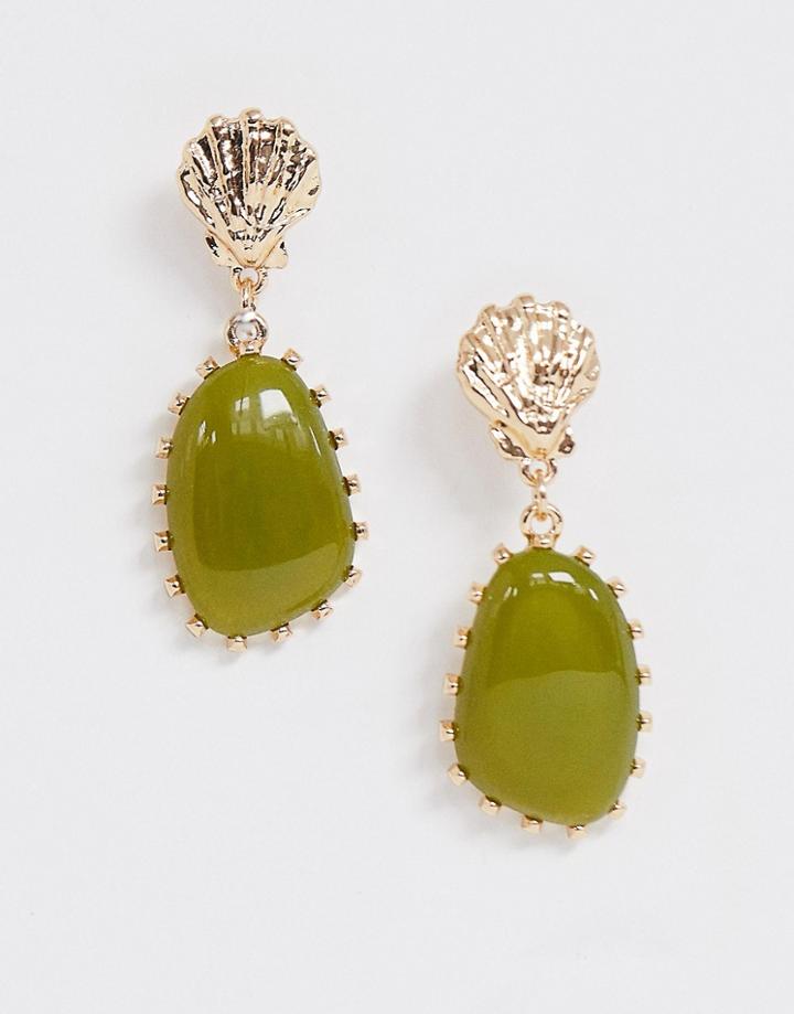 Asos Design Earrings With Metal Shell And Resin Drop In Gold Tone - Gold
