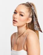Asos Design Hair Scarf In Leopard Print-brown