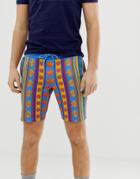 Asos Design Jersey Skinny Shorts In Rose And Stripe Print - Multi