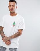 New Love Club Oversized Cheeky Cactus Chest Print T-shirt - White