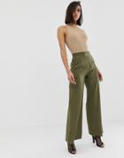 Prettylittlething Belted Cargo Pants In Khaki - Green