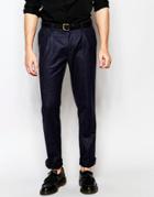 Sisley Tweed Suit Pants In Slim Fit - Navy