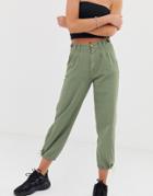 Bershka Button Top Pants In Khaki - Green