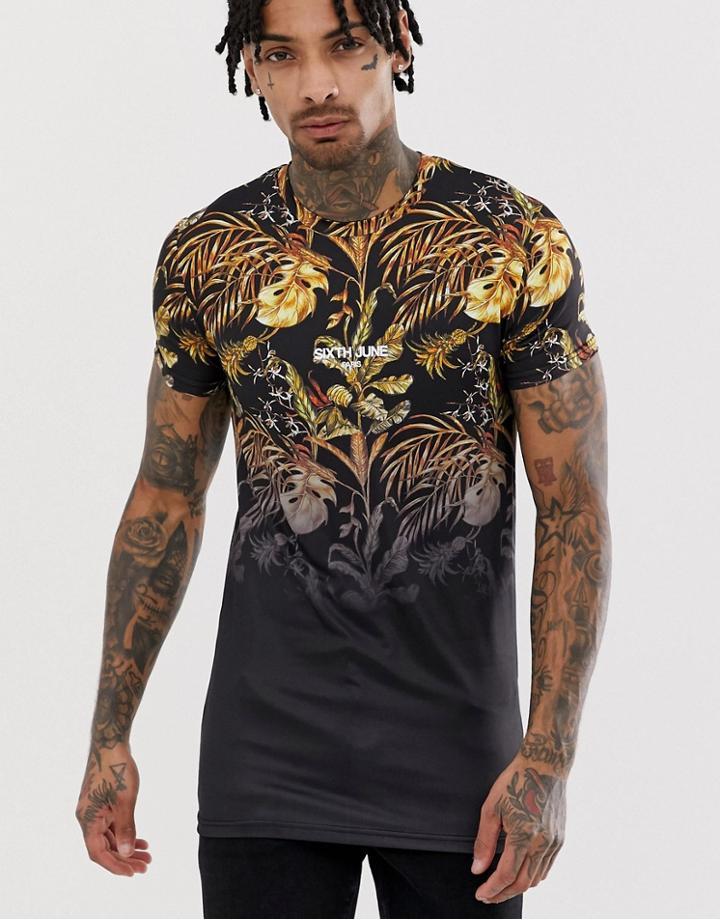 Sixth June T-shirt With Faded Leaf Print - Gold