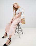 Asos Design Tailored Linen Culottes With Tie Waist And Turn Up - Pink