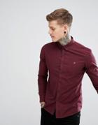 Farah Steen Slim Fit Weft Shirt In Burgundy - Red