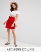 Asos Petite Button Through Linen Mini Skirt - Red
