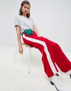 Asos Design Wide Leg Track Pants In Red With Contrast Side Stripe - Red