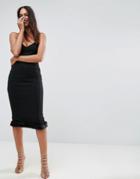 Asos Faux Fur Hem Bandeau Midi Dress - Black