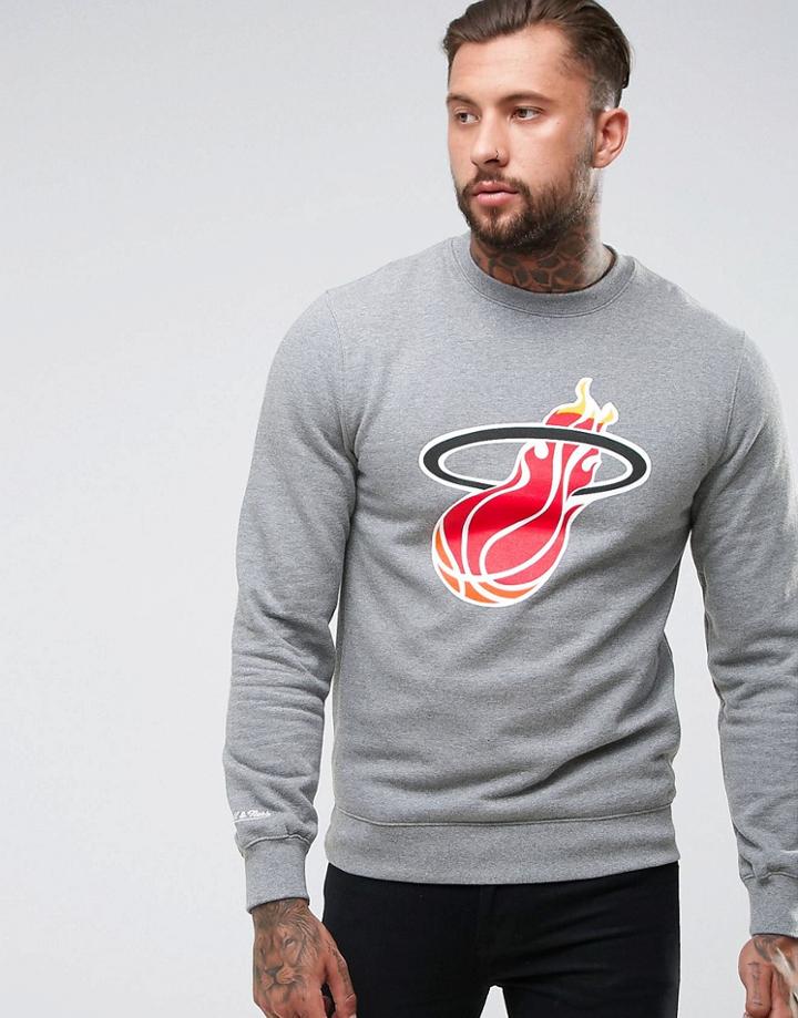 Mitchell & Ness Nba Miami Heat Crew Neck Sweatshirt - Gray