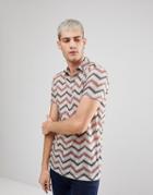 Asos Longline Polo With Chevron Stripe & Revere Collar In Linen Look - Brown