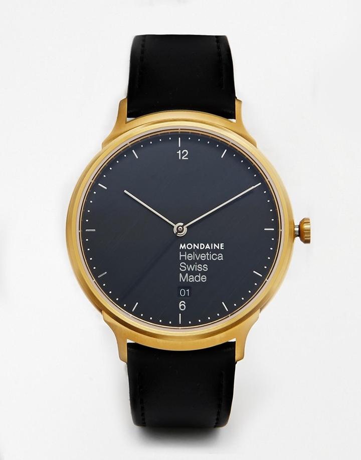 Mondaine Helvetica Leather Strap Watch - Black