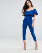 Outrageous Fortune Bardot Tailored Jumpsuit With Tapered Leg - Blue