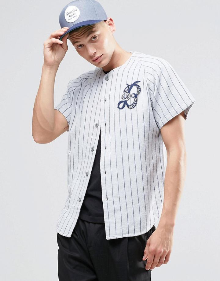 Brixton Varsity Shirt With Logo In Regular Fit - Gray