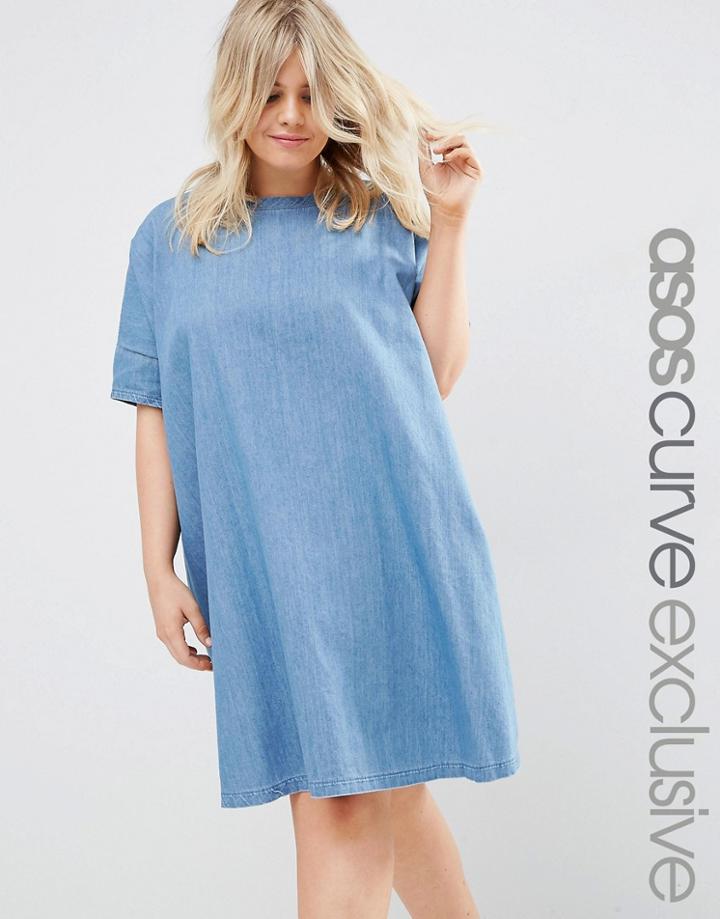 Asos Curve Swing T-shirt Dress In Denim - Blue