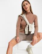 Nike Essential Long Sleeve T-shirt With Mock Neck In Earth Brown