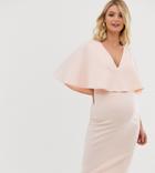 Asos Design Maternity Nursing Cape Double Layer Bodycon Midi Dress - Cream