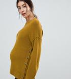 Asos Design Maternity Nursing Fluffy Sweater With Popper Sides - Green