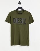 Diesel T-diego-logo T-shirt In Khaki-green