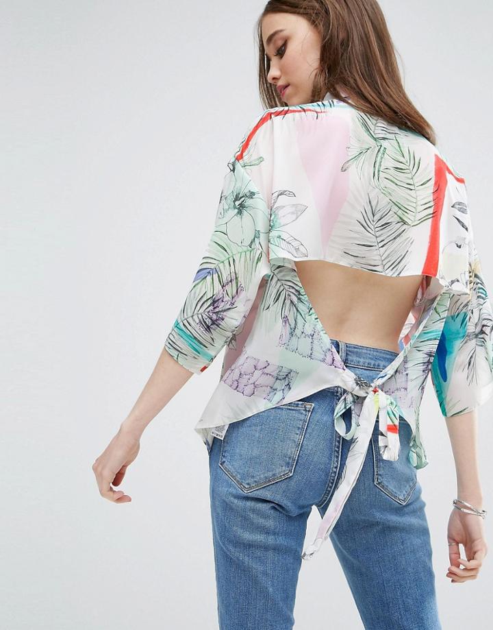 Asos Oversized Blouse In Abstract Floral Print - Multi