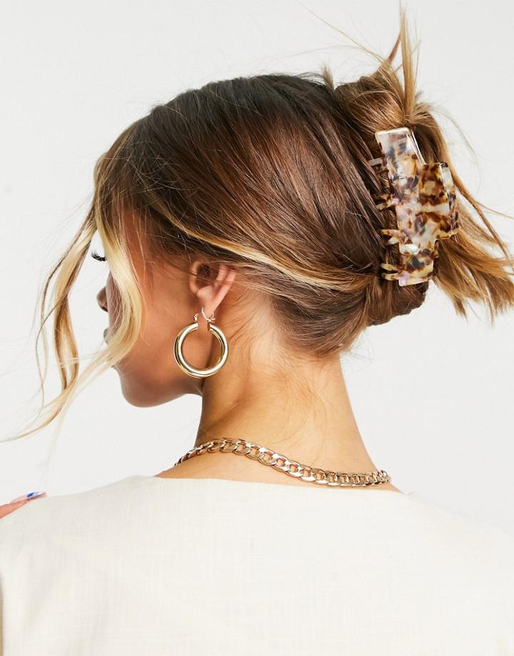 Asos Design Hair Clip Claw With Double Prongs In Pale Tort-brown