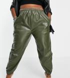 I Saw It First Plus Faux Leather Pants In Khaki-green