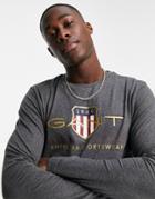 Gant Archive Shield Long Sleeve Top In Anthracite Heather-grey