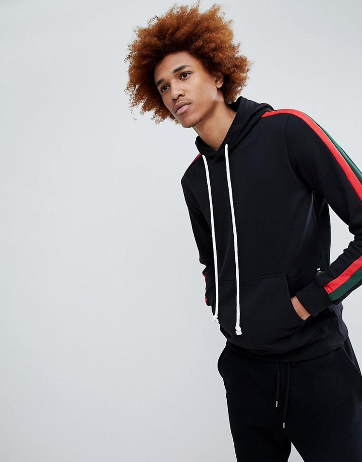 Criminal Damage Hoodie In Black With Side Stripe - Black