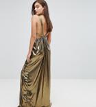 Tfnc V Neck Maxi Dress With Pleated Back Panels-gold