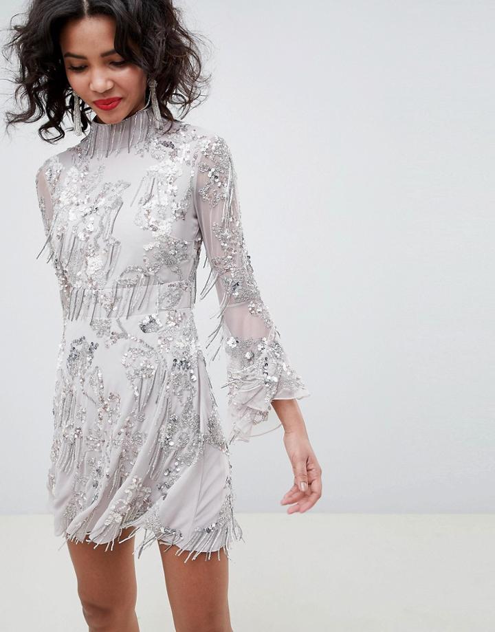 Asos Edition Sequin Fringe Skater Dress - Gray