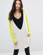 Noisy May Color Blocked V Neck Sweater - Multi