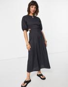 & Other Stories Organic Cotton Cut Out Waist Midi Dress In Washed Black