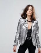 Muubaa Monteria Metallic Leather Jacket - Silver