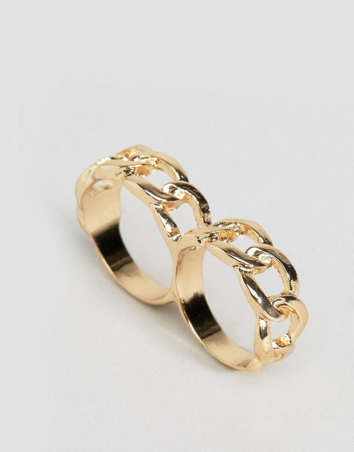 Asos Linked Chain Double Finger Ring - Gold