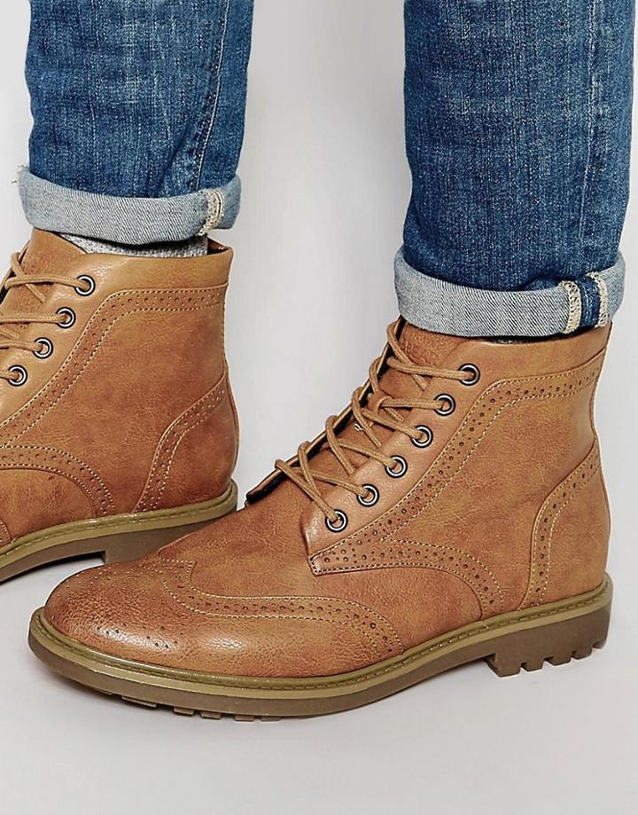 Pull & Bear Boots In Tan Faux Leather - Brown