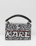 Karl Lagerfeld Logo Glitter Minaudiere Box Bag - Silver