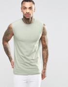 Asos Muscle Sleeveless T-shirt In Green - Green