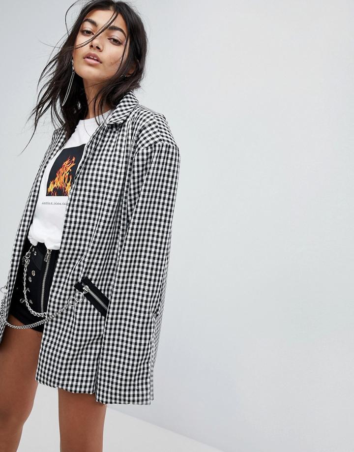 The Ragged Priest Blazer In Check - Black