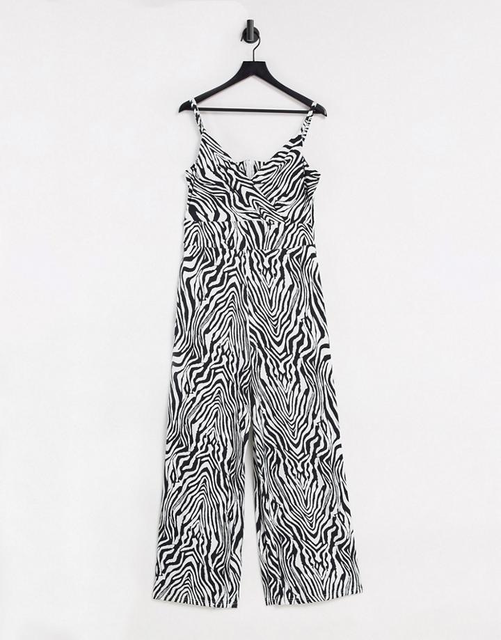 Liquorish Wide Leg Jumpsuit In Zebra Print-multi