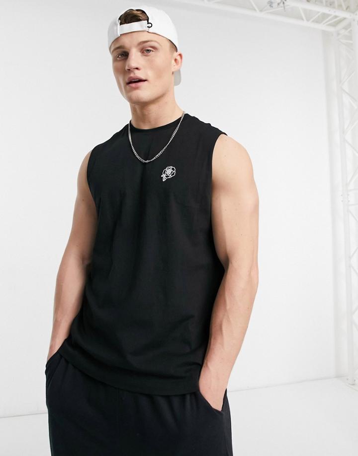 New Look Tank With Rose Print In Black