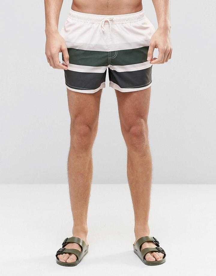 Asos Swim Shorts In Short Length With Stripe - Multi