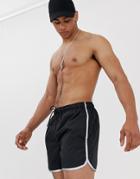 Brave Soul Printed Swim Short With Reflective Stripe - Black