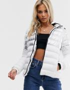 Brave Soul Verbier Paneled Puffer Jacket In Metallic Silver - White