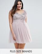 Little Mistress Plus Sequin Fit And Flare Dress - Silver