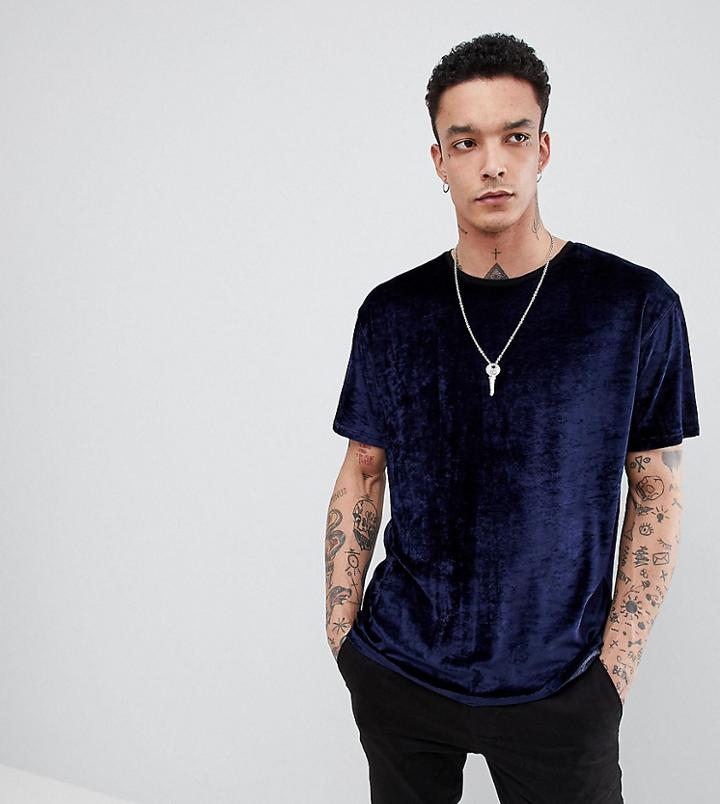 Heart & Dagger Boxy T-shirt In Navy Velour - Navy