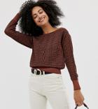 River Island Off The Shoulder Sweater In Brown Print - Brown
