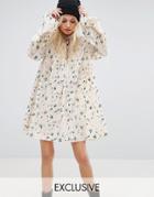 Reclaimed Vintage Inspired Mini Dress In Floral - Cream