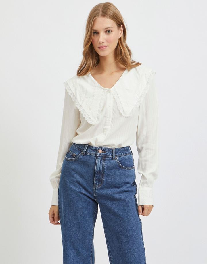 Vila Shirt With Oversized Lace Collar In White