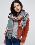 Pieces Long Checked Scarf In Balsam - Multi